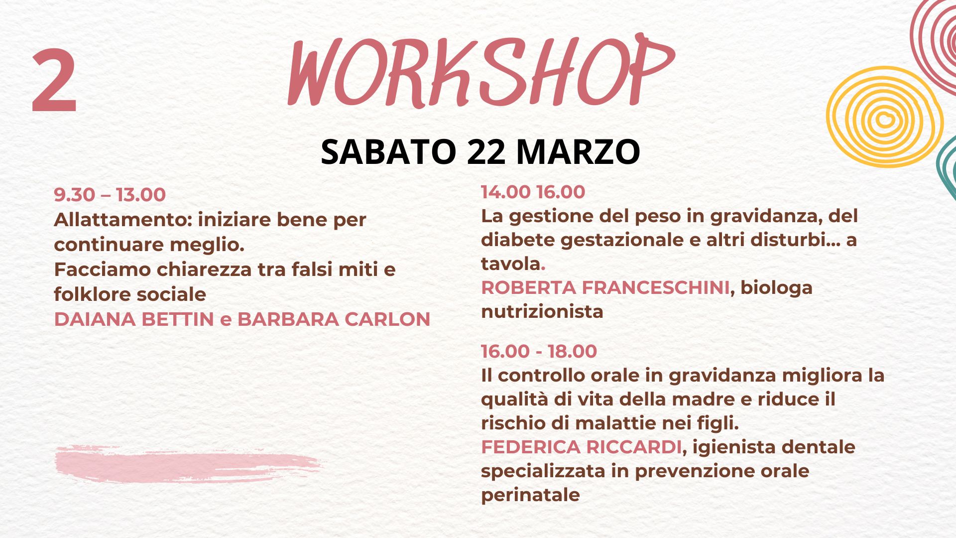 PROGETTO NASCERE - SECONDO WORKSHOP - sabato 22 marzo